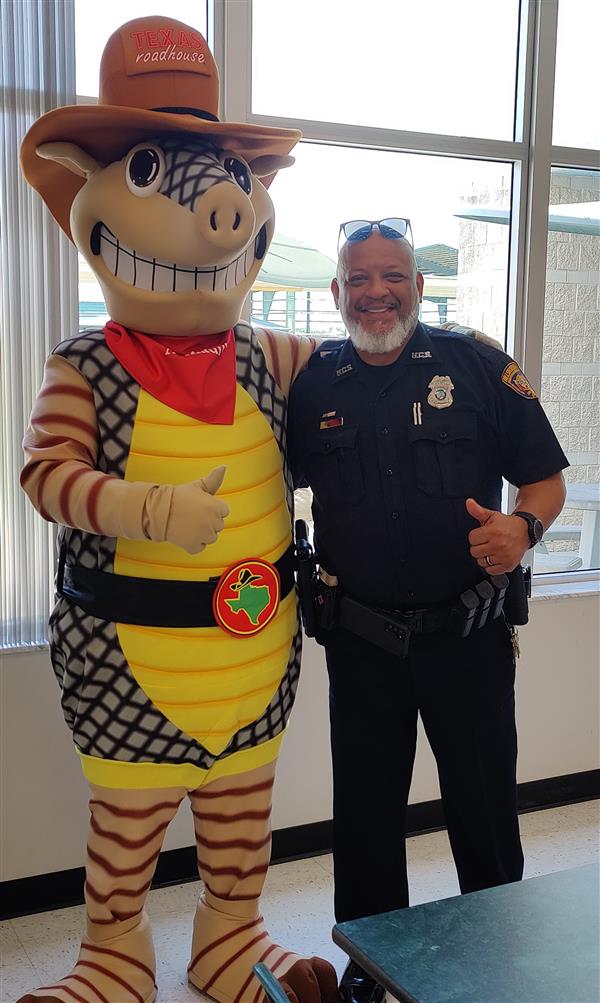 adult with andy the armadillo